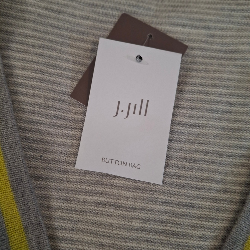 J. Jill Striped Wool Blend Cardigan Sweater Grey Yellow Trim Petite Medium NWT - Picture 6 of 9